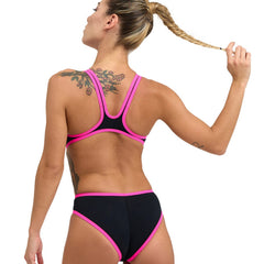 Costum de baie femei W Arena Biglogo One Piece Black-Fluopink