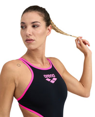 Costum de baie femei W Arena Biglogo One Piece Black-Fluopink