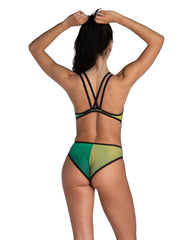 Costum Baie Femei W Arena One Double Cross Back One Piece - Black-Soft Green Multi