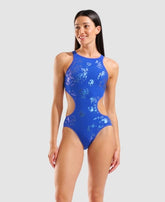 Costum înot femei Arena One Graphic Swimsuit (Neon-Blue)