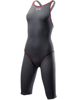Costum competiție femei TYR Thresher Open Back (gri-roșu)