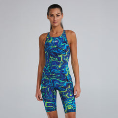 Costum competiție femei TYR Thresher Open Back (albastru-verde)