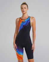 Costum înot competiție femei TYR VENZO Open Back Volconyx (portocaliu-bleumarin)