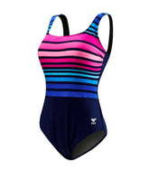 Costum Ombre Stripe Aqua Controlfit Bleumarin-Roz