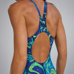 Costum competiție femei TYR Thresher Open Back (albastru-verde)