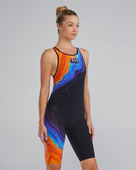 Costum înot competiție femei TYR VENZO Open Back Volconyx (portocaliu-bleumarin)