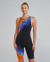 Costum înot competiție femei TYR VENZO Open Back Volconyx (portocaliu-bleumarin)