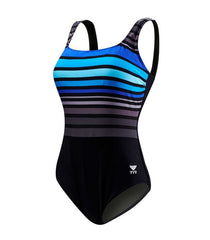 Costum Ombre Stripe Aqua Controlfit Negru - Albastru