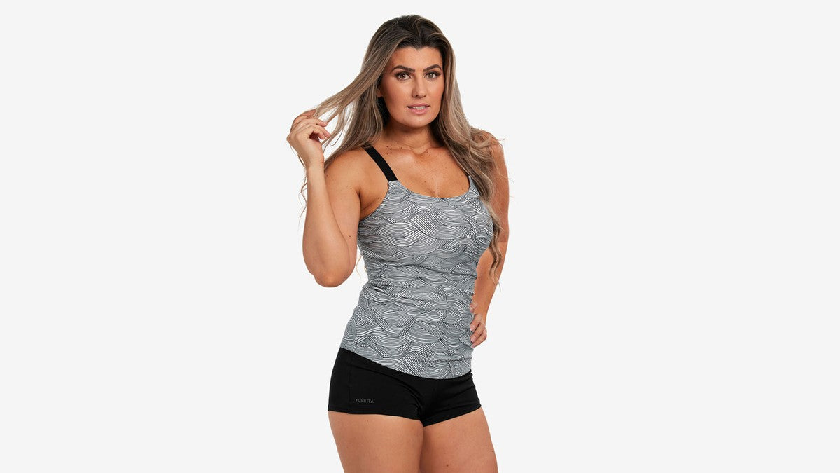 Maiou damă Funkita Scoop Neck Tankini Top Ice Current